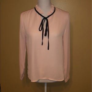 Lulu’s sheer peach ruffle tie blouse. Size small